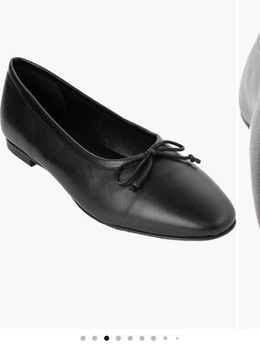 Women's Black Leather Ballet Flat with Tie Accent